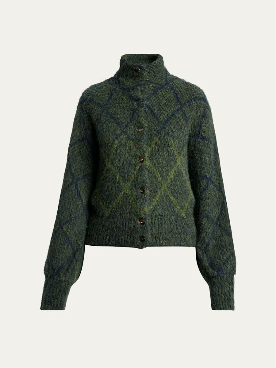 Diamond Knit Turtleneck Cardigan - 1