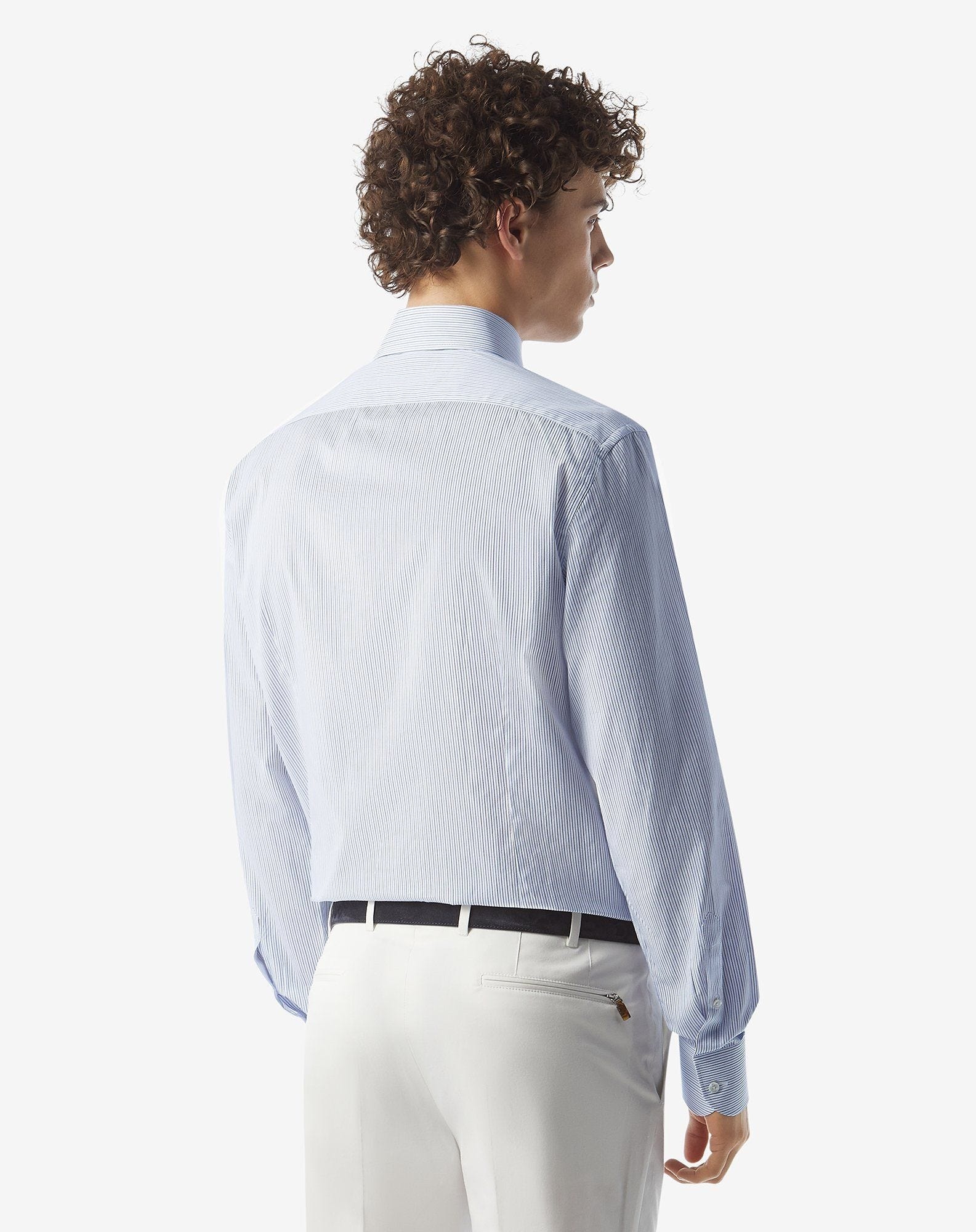 White cotton shirt with black and blue stripes - 3