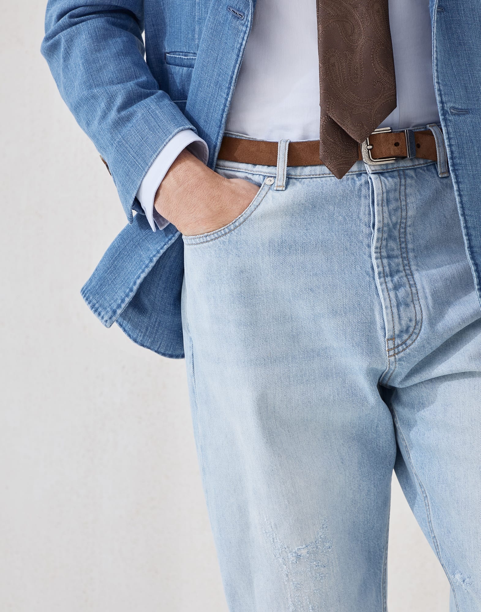 Denim iconic fit five-pocket trousers with rips - 3