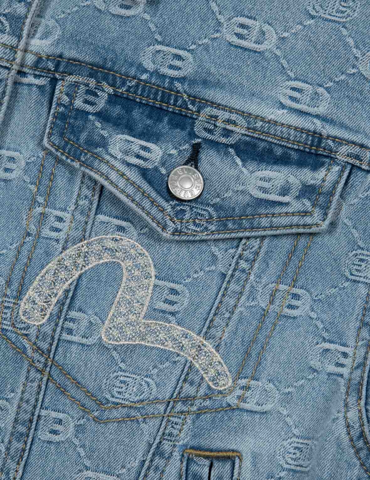 ALLOVER LOGO AND SEAGULL EMBROIDERY LOOSE FIT DENIM JACKET - 8