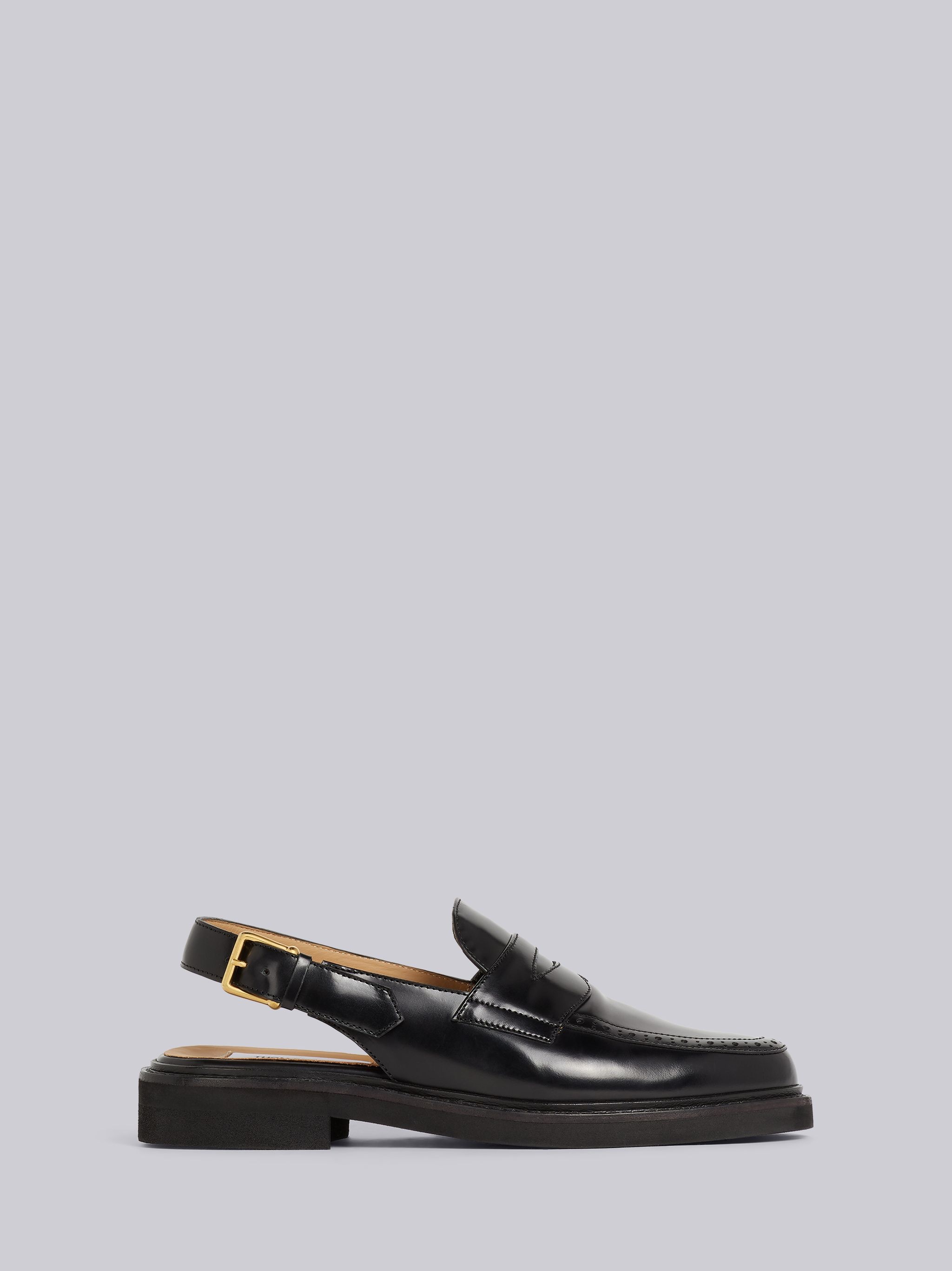 Black Calf Leather Micro Sole Slingback Penny Loafer - 1