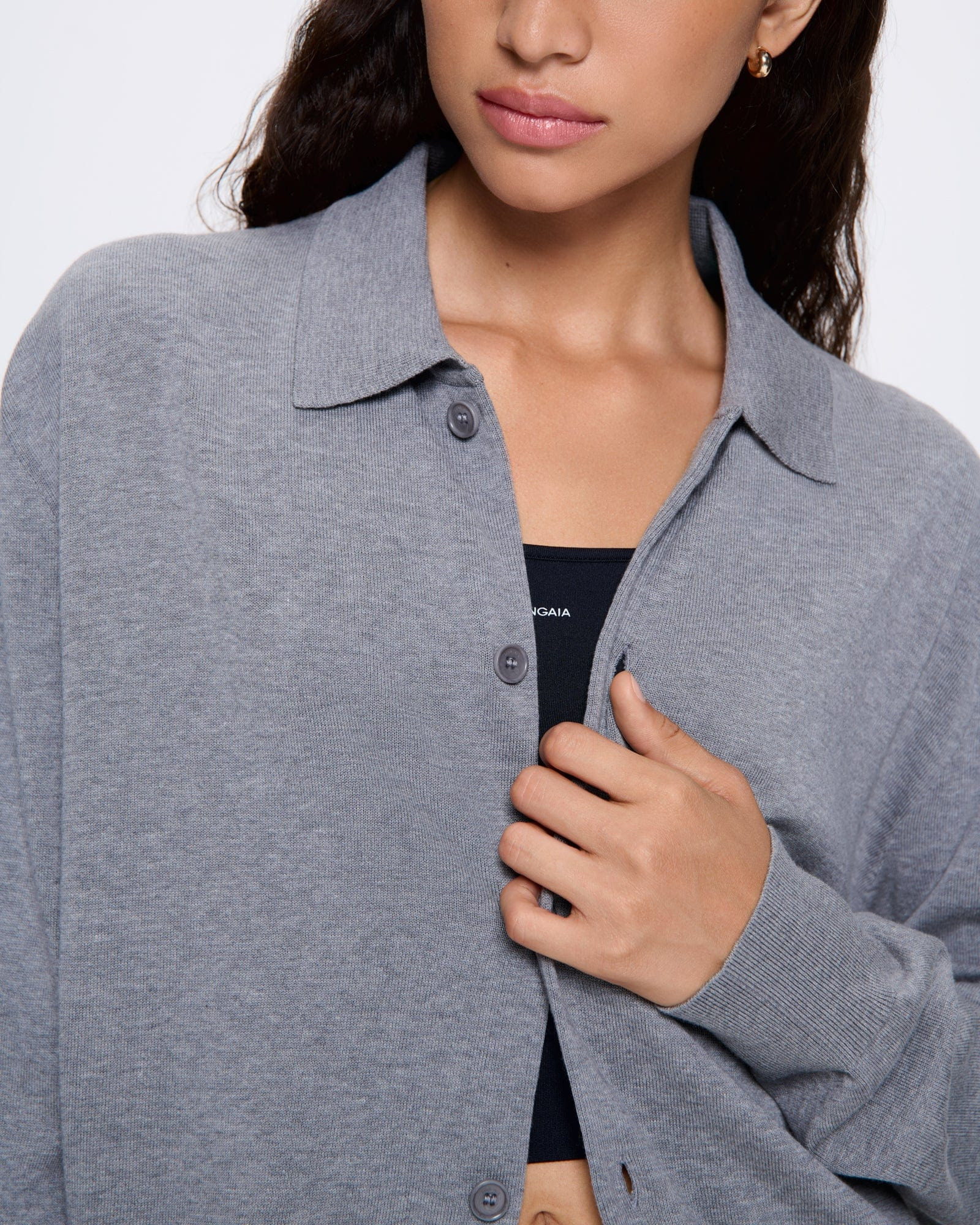 Womens DNA Knitted Collared Shirt - Grey Marl - 4