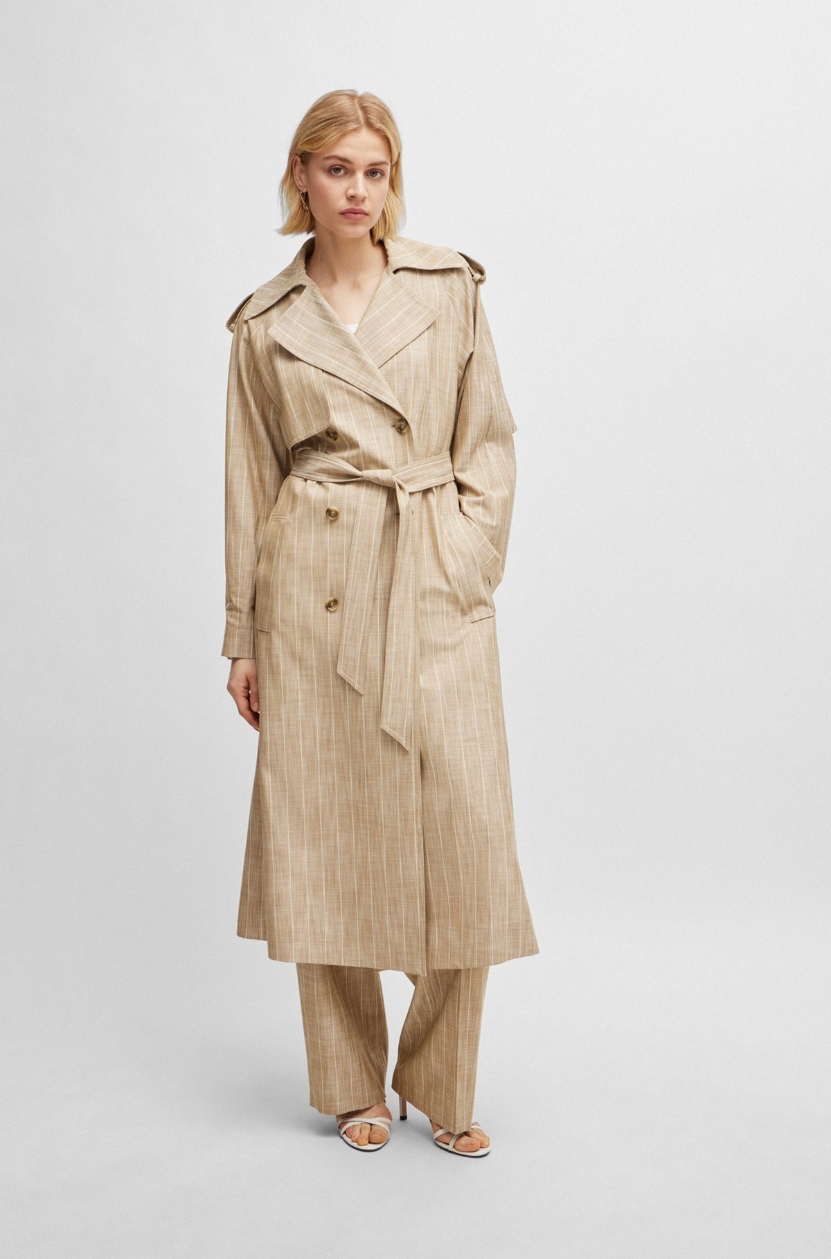 DOUBLE-BREASTED TRENCH COAT IN PINSTRIPE MATERIAL - 7