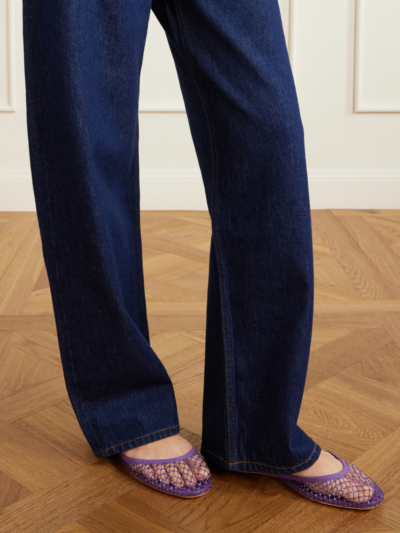 CHRISTOPHER ESBER Minette Leather-trimmed Crystal-embellished Mesh Ballet Flats outlook