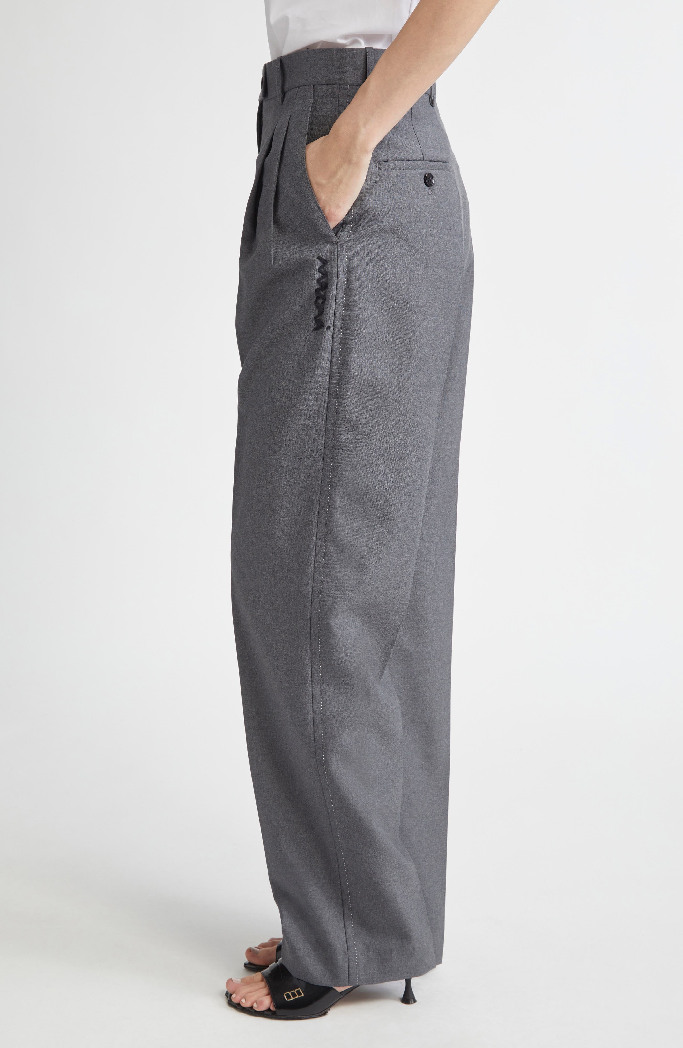 Marni Pleated Virgin Wool Pants in Graphite at Nordstrom - 3