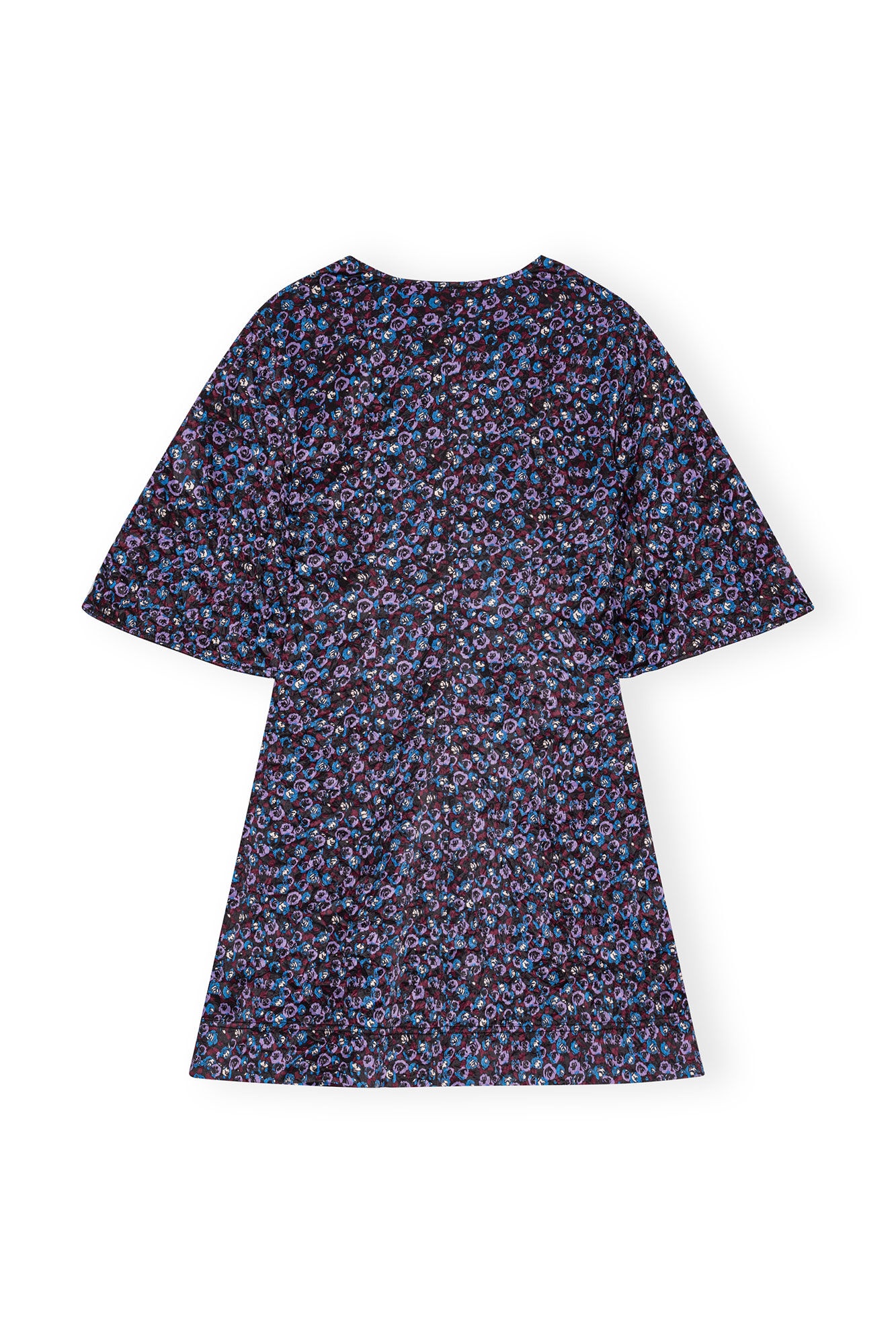 FLORAL CRINKLED SATIN V-NECK MINI DRESS - 6