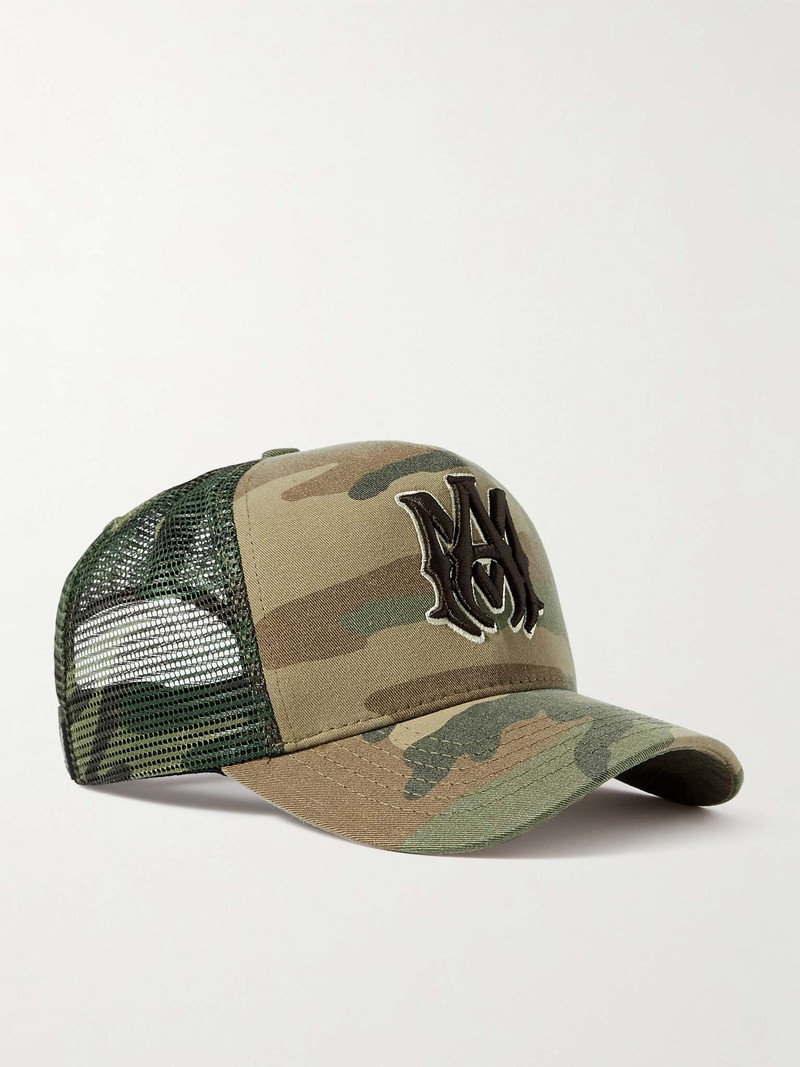MA Logo-Embroidered Camouflage-Print Cotton-Canvas and Mesh Trucker Cap 1