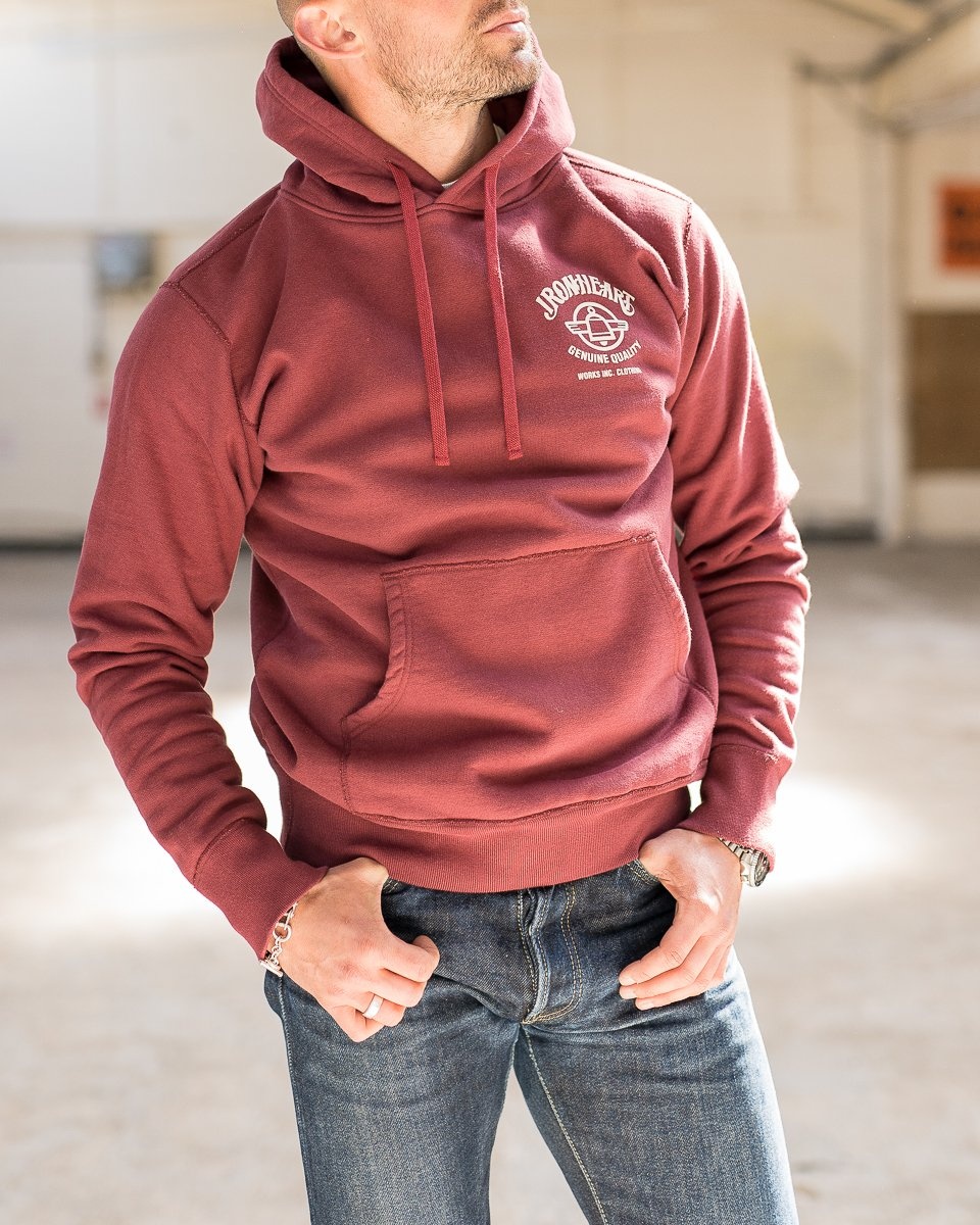IHSW-59-BUR Printed 14oz Ultra Heavyweight Loopwheel Cotton Hoodie - Burgundy - 4
