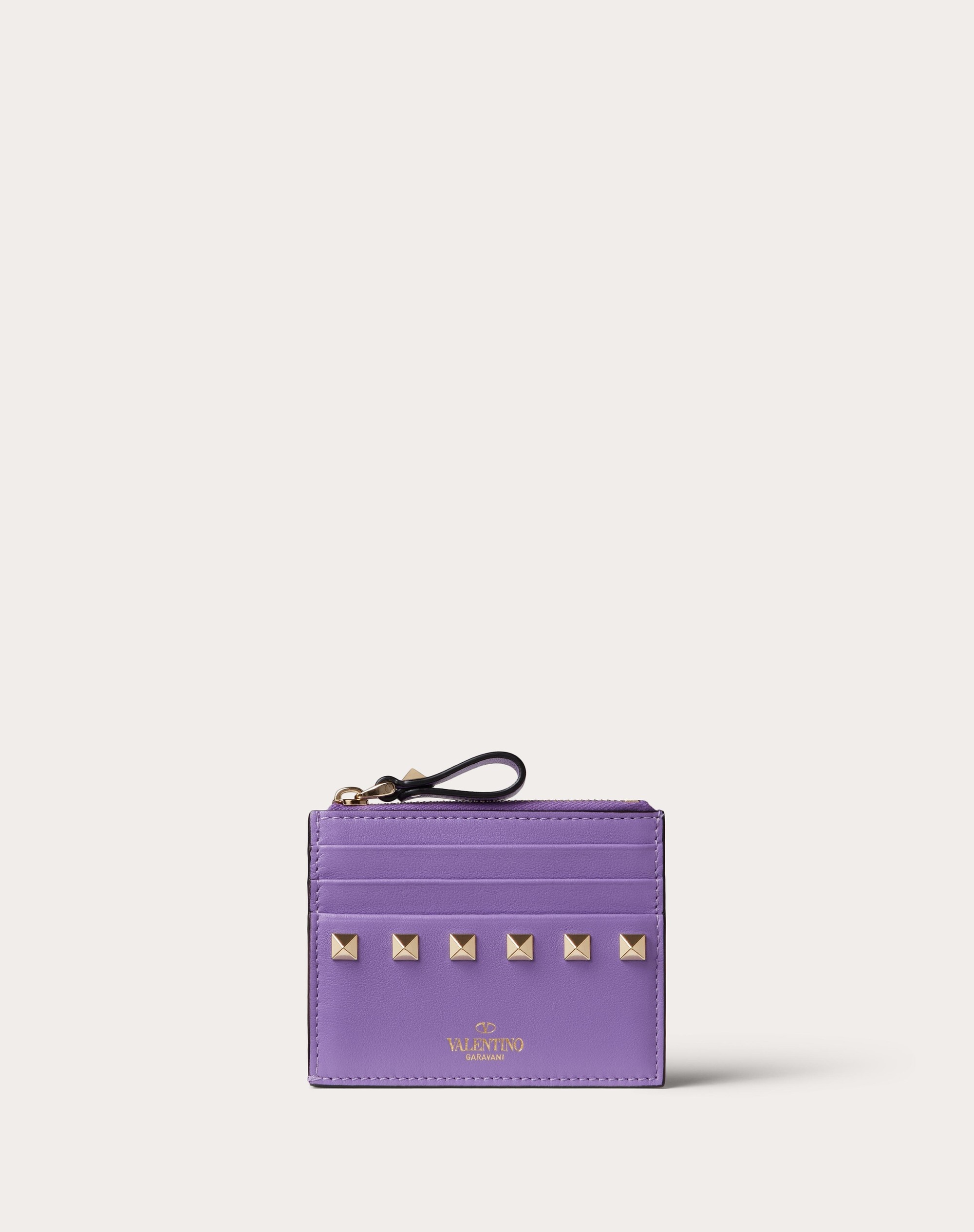 ROCKSTUD CALFSKIN CARDHOLDER WITH ZIPPER - 1