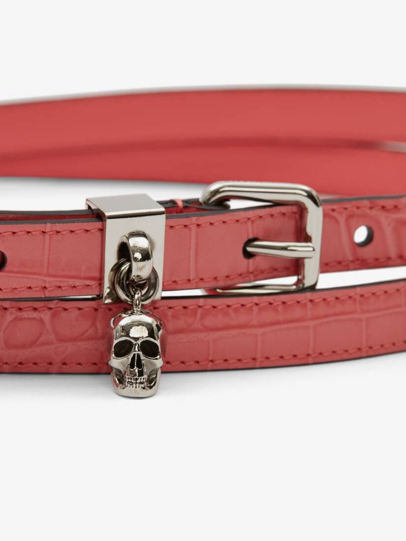 Pave Skull Double Belt in Coral - 3