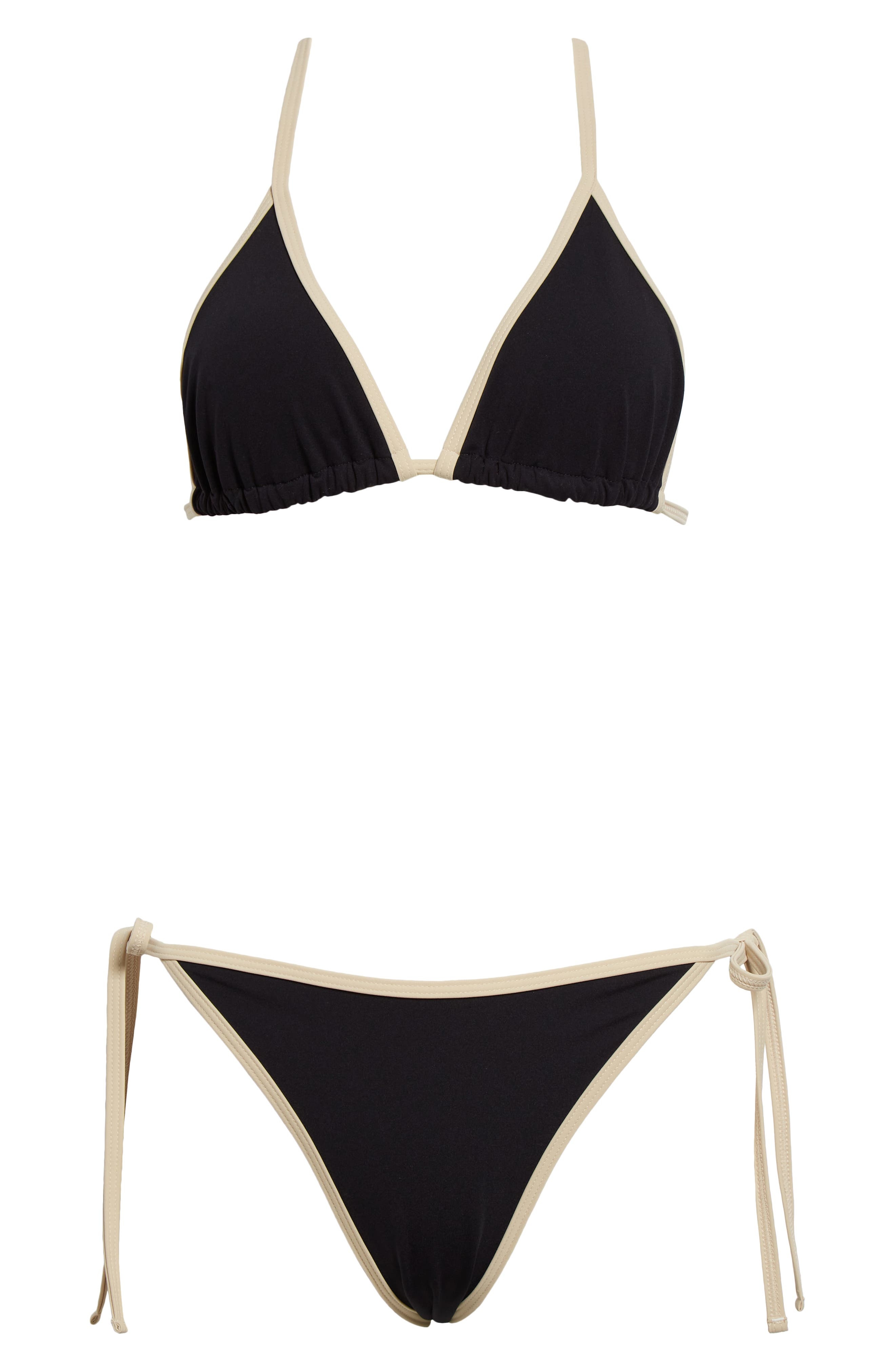 TOTEME Stripe Edge Side Tie Bikini Bottoms in Black at Nordstrom - 6
