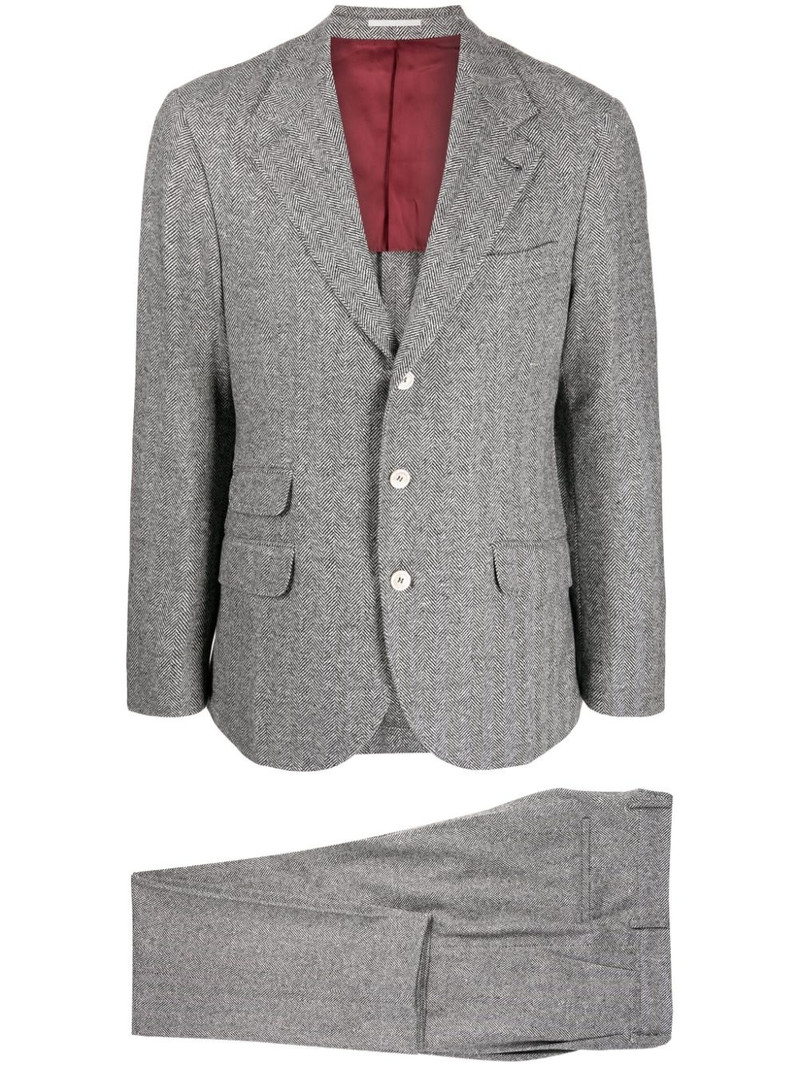 wool-blend herringbone two-piece suit 1