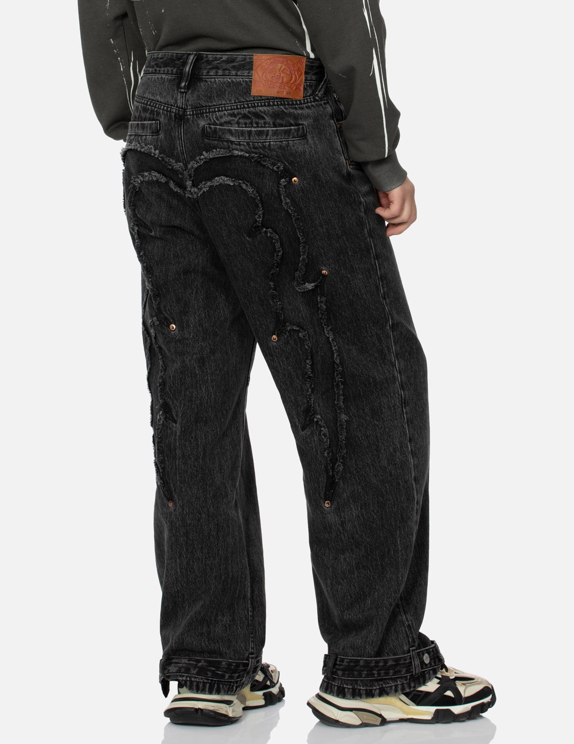 Distressed Edges Inserted Daicock Baggy Jeans - 7