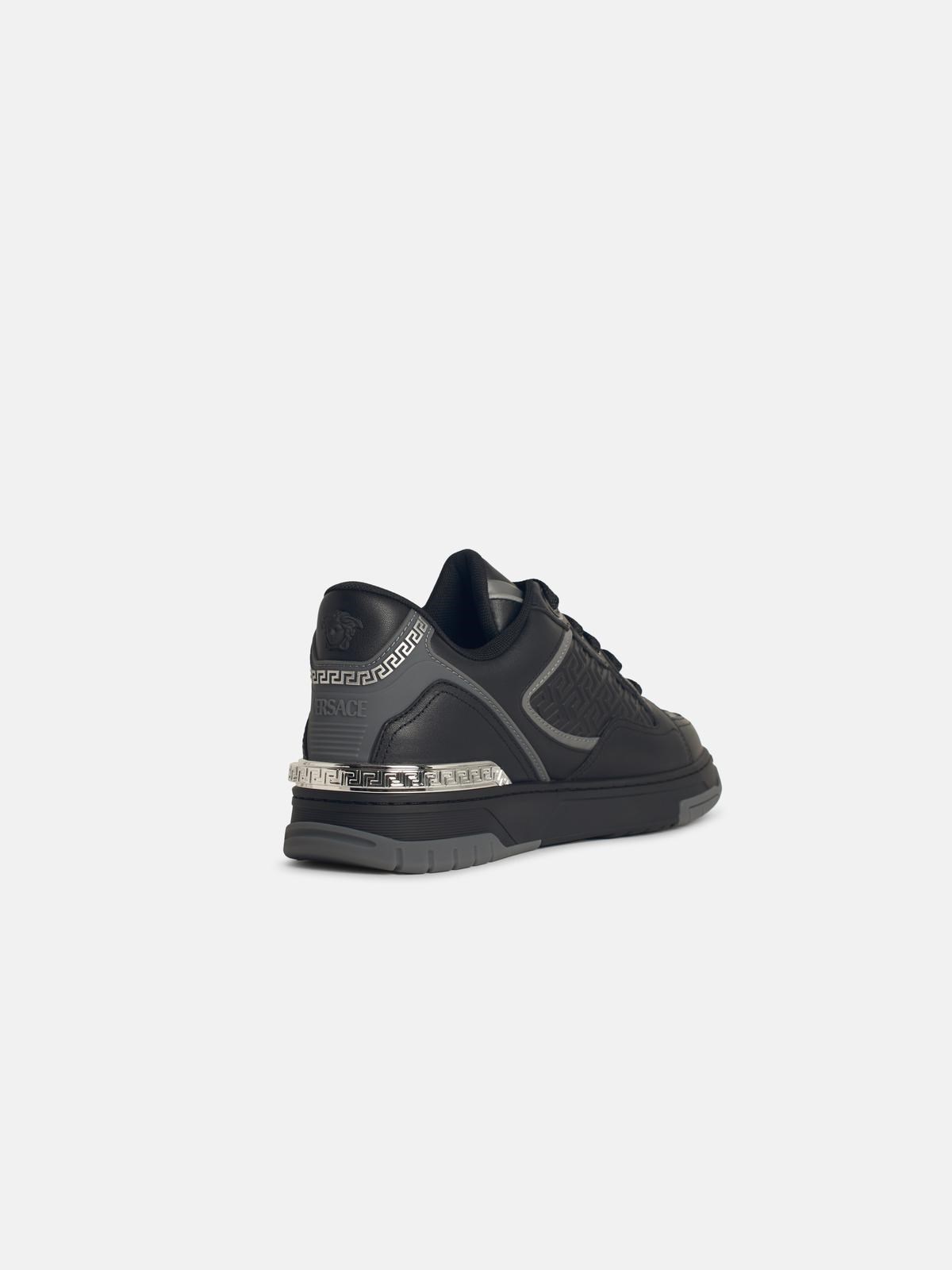 'GRECA' BLACK LEATHER BLEND SNEAKERS - 3