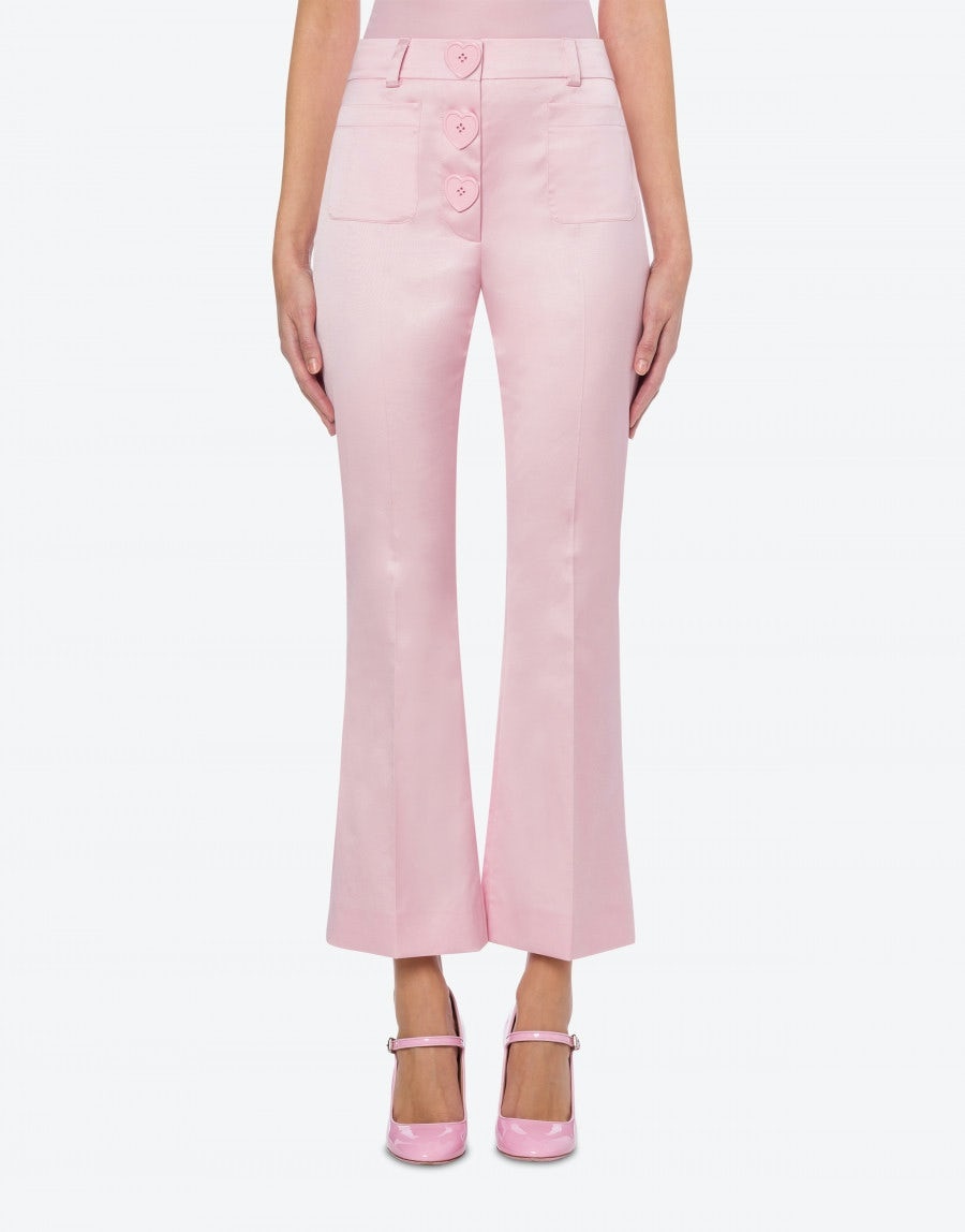 HEART BUTTONS STRETCH SATIN TROUSERS - 2