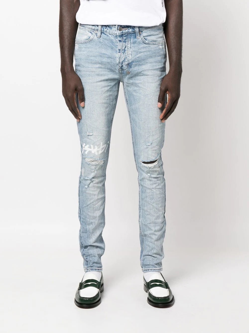 logo-print distressed skinny-cut jeans - 2