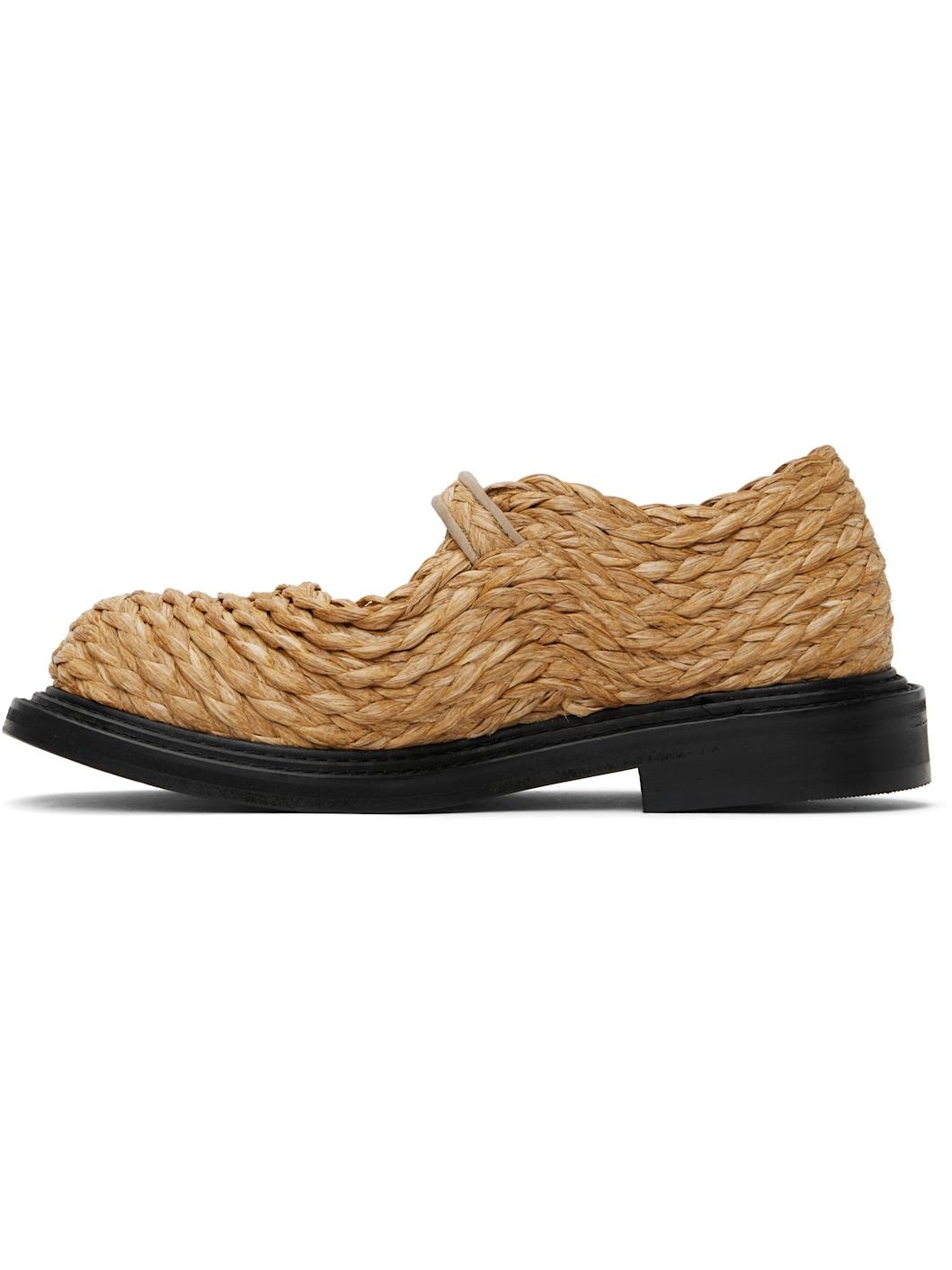 Beige Olivia Raffia Mary Jane Loafers - 3