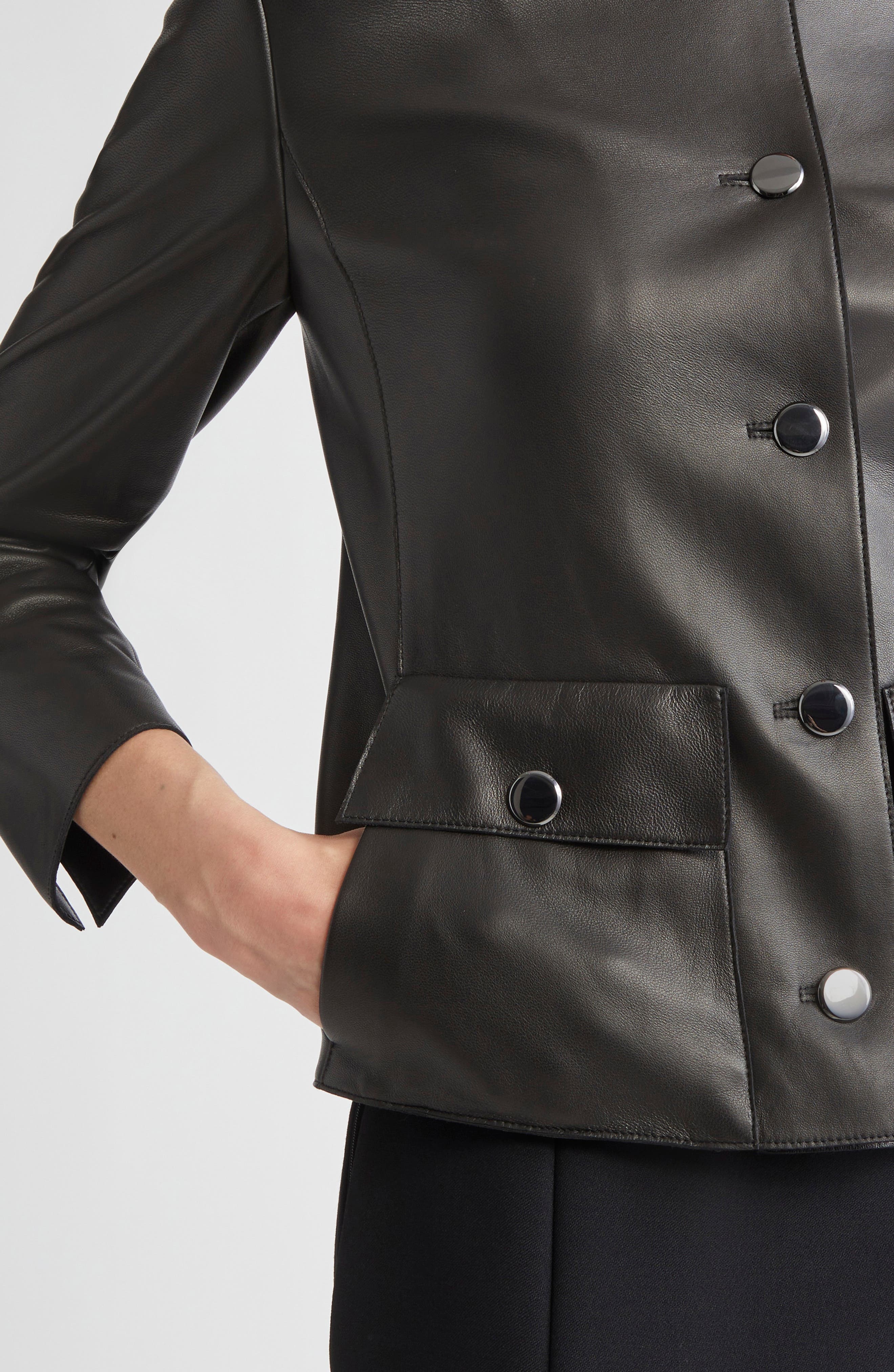 Akris Collarless Lambskin Leather Jacket in Black at Nordstrom - 5