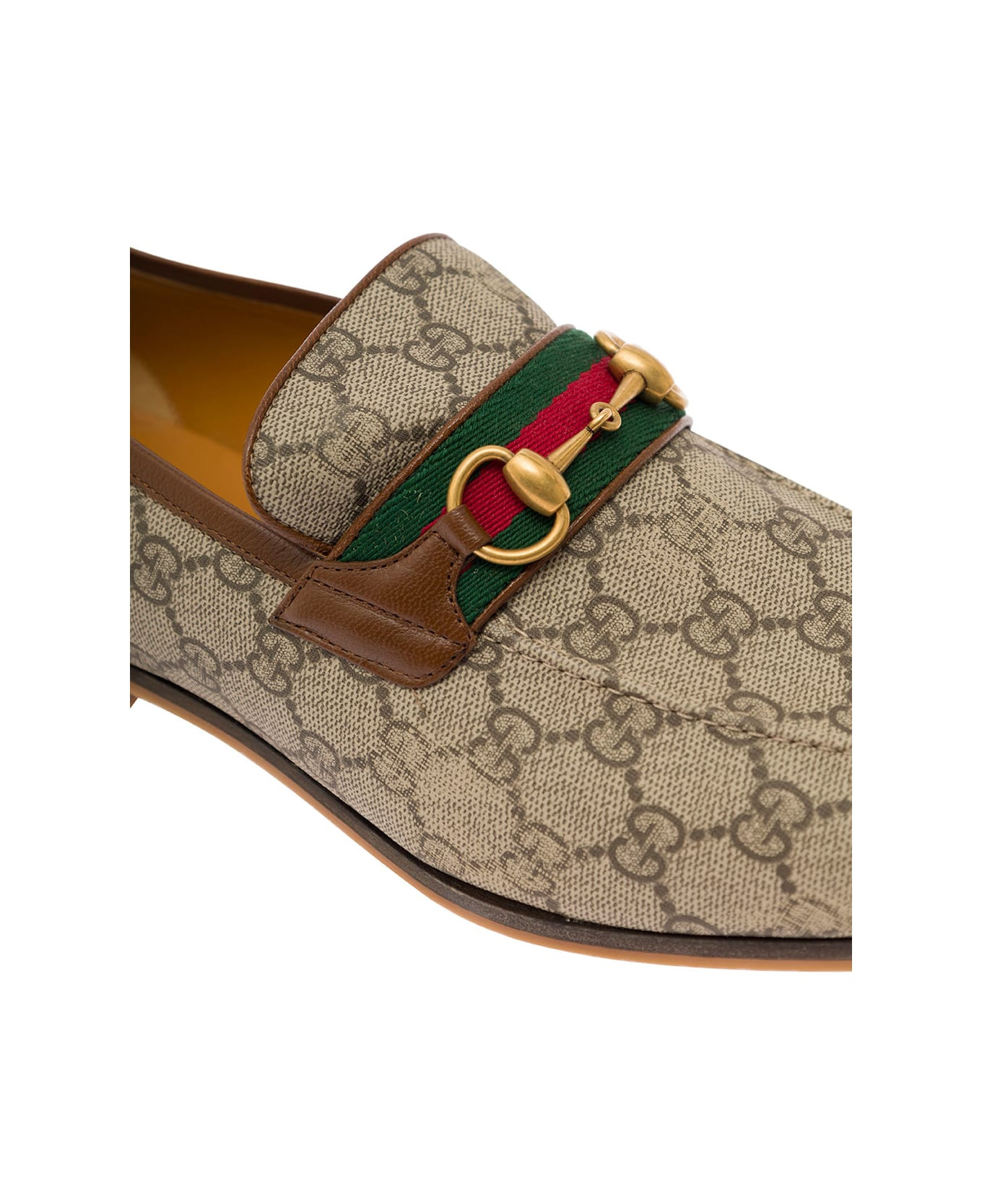 'paride' Beige Loafers With Horsebit And Web Detail In Gg Supreme Canvas Man - 4