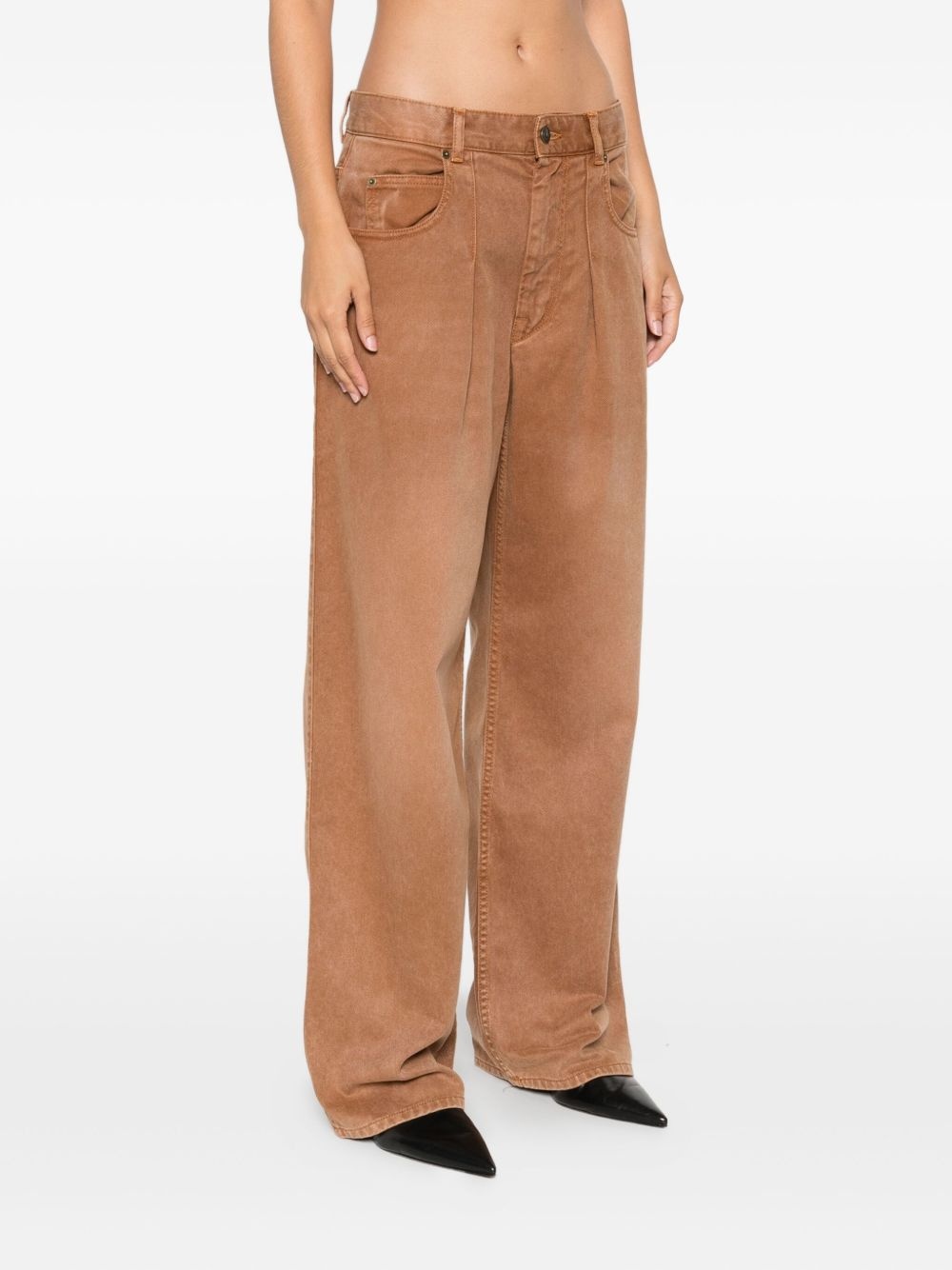 pleat cotton straight-leg jeans - 3