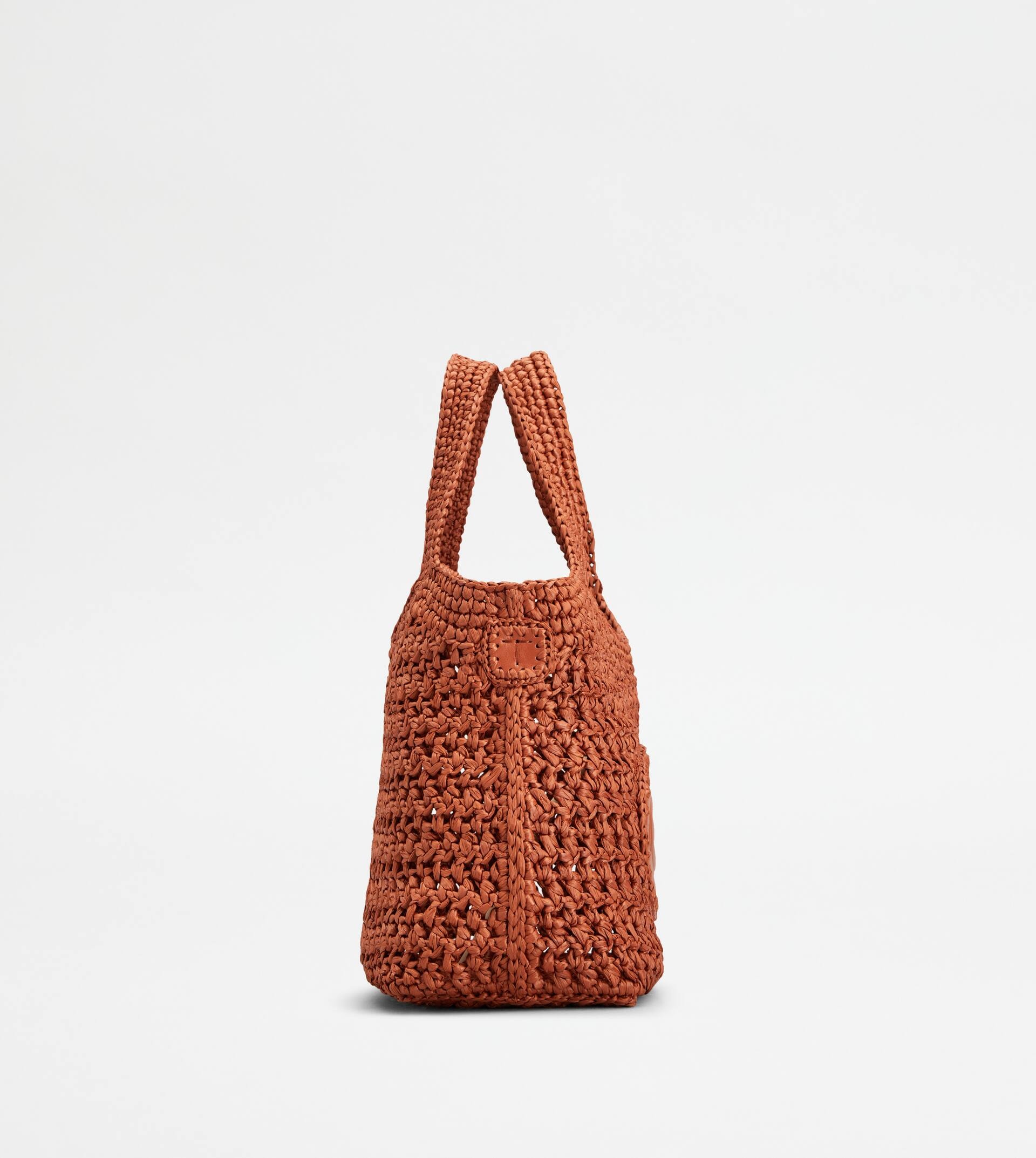 SHOPPING BAG IN RAFFIA AND LEATHER MINI - ORANGE - 2