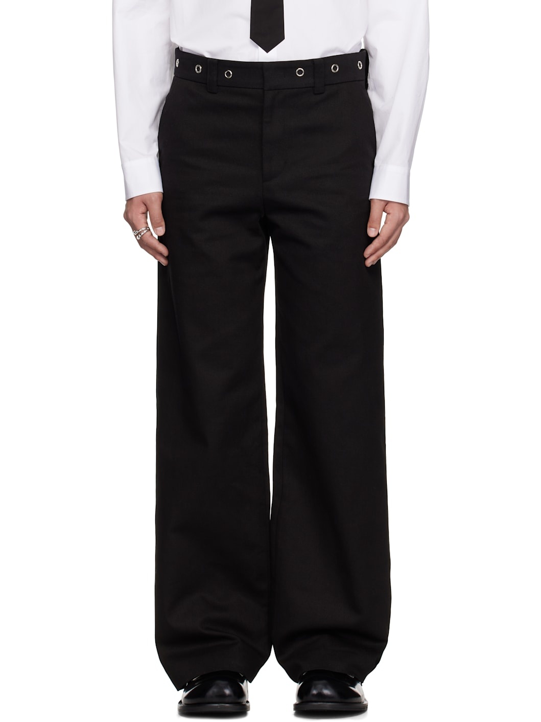 Black Eyelet Detailed Trousers - 1