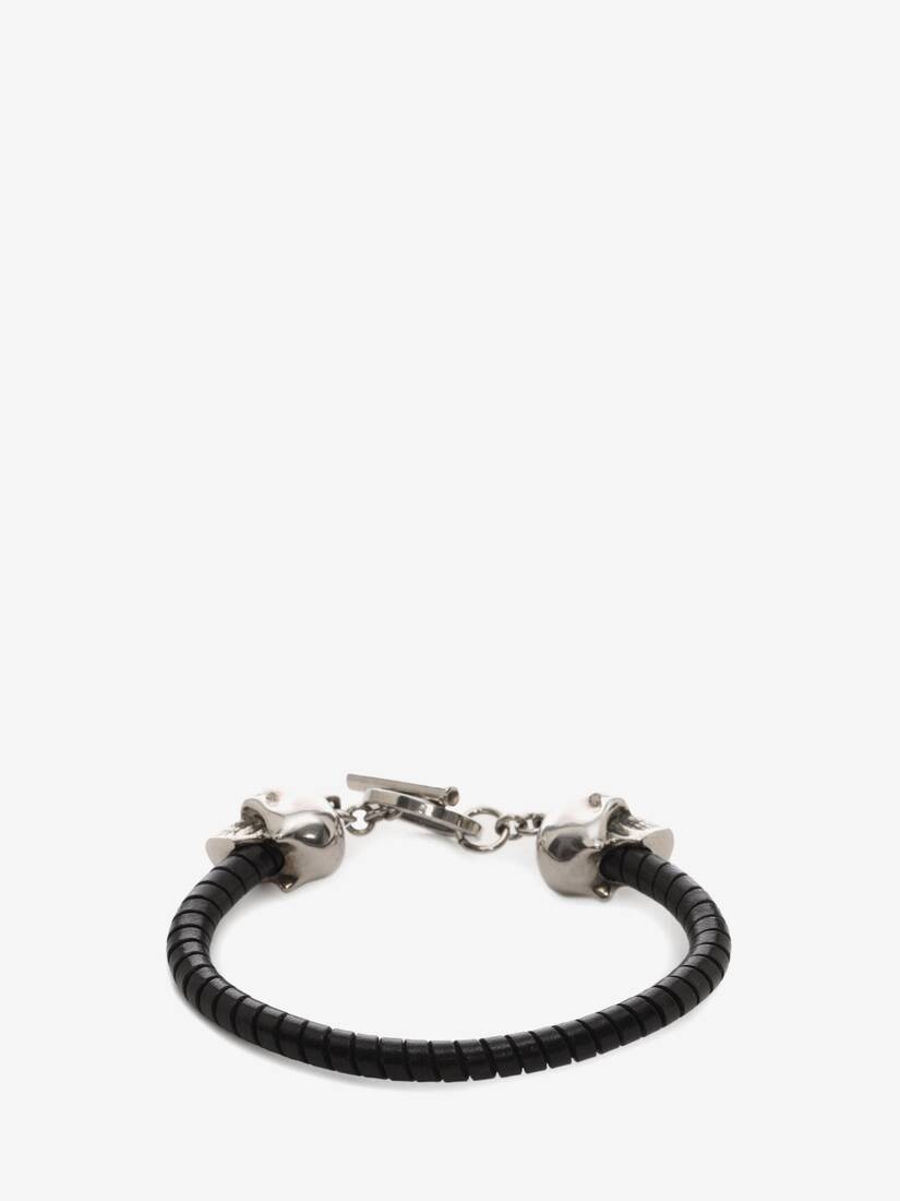 Men's Skull Leather Bracelet in Black - 2