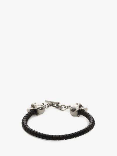Alexander McQueen Men's Skull Leather Bracelet in Black outlook