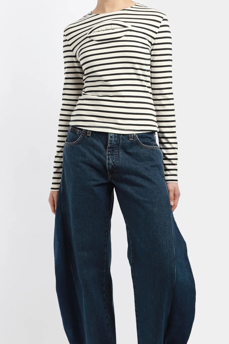 STRIPED FITTED TOP WITH LIP APPLIQUE STRIPED NAVY WHITE 1