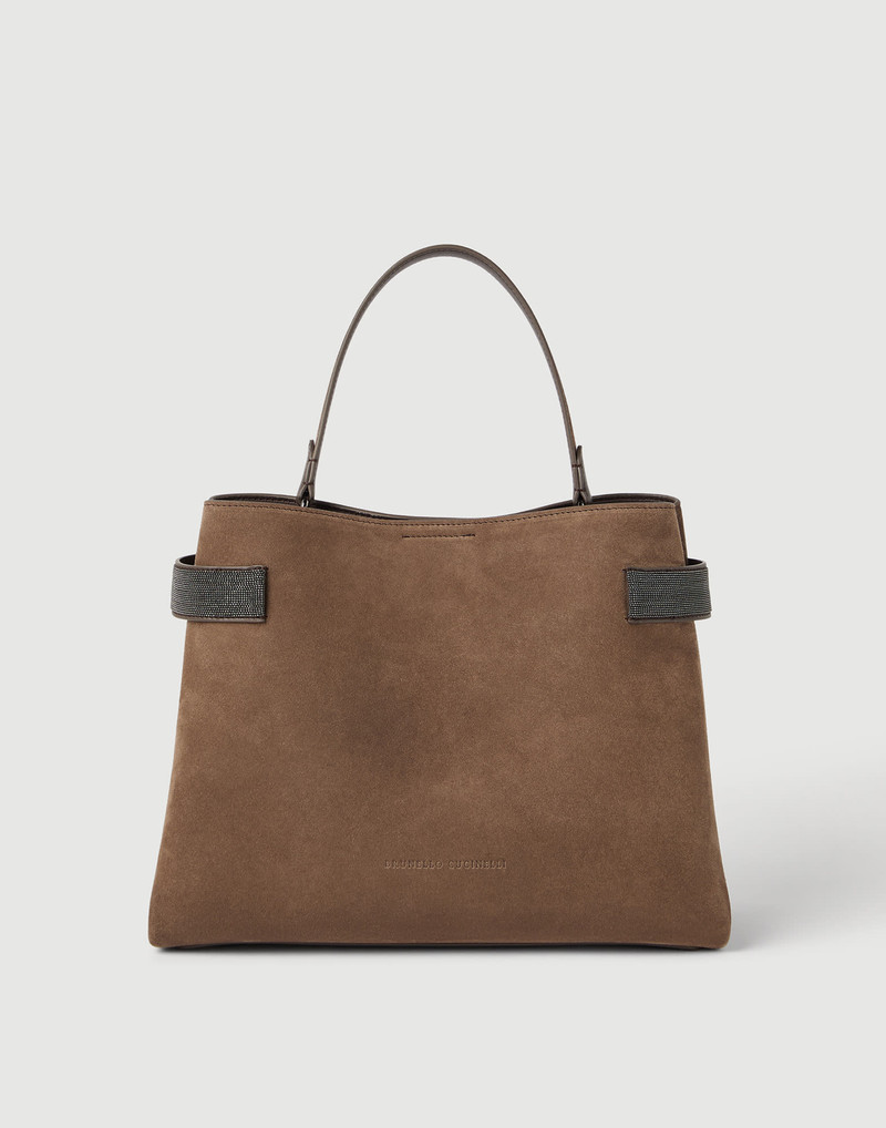 Essence top-handle bag in suede with precious bands 1