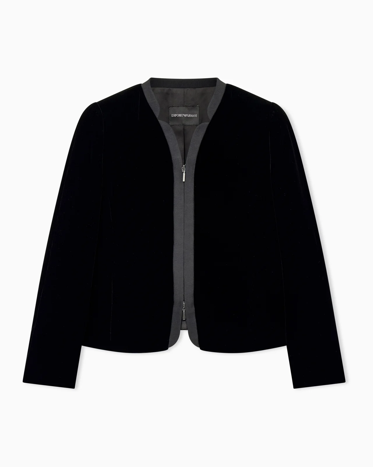 COLLARLESS VELVET BLAZER WITH FRONT ZIP AND REGULAR FIT - 1