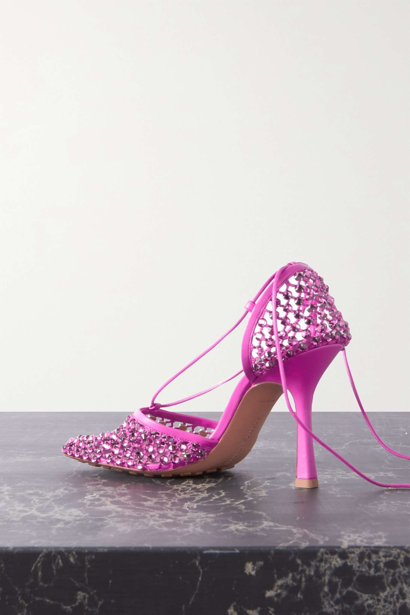 Leather-trimmed crystal-embellished woven pumps - 3