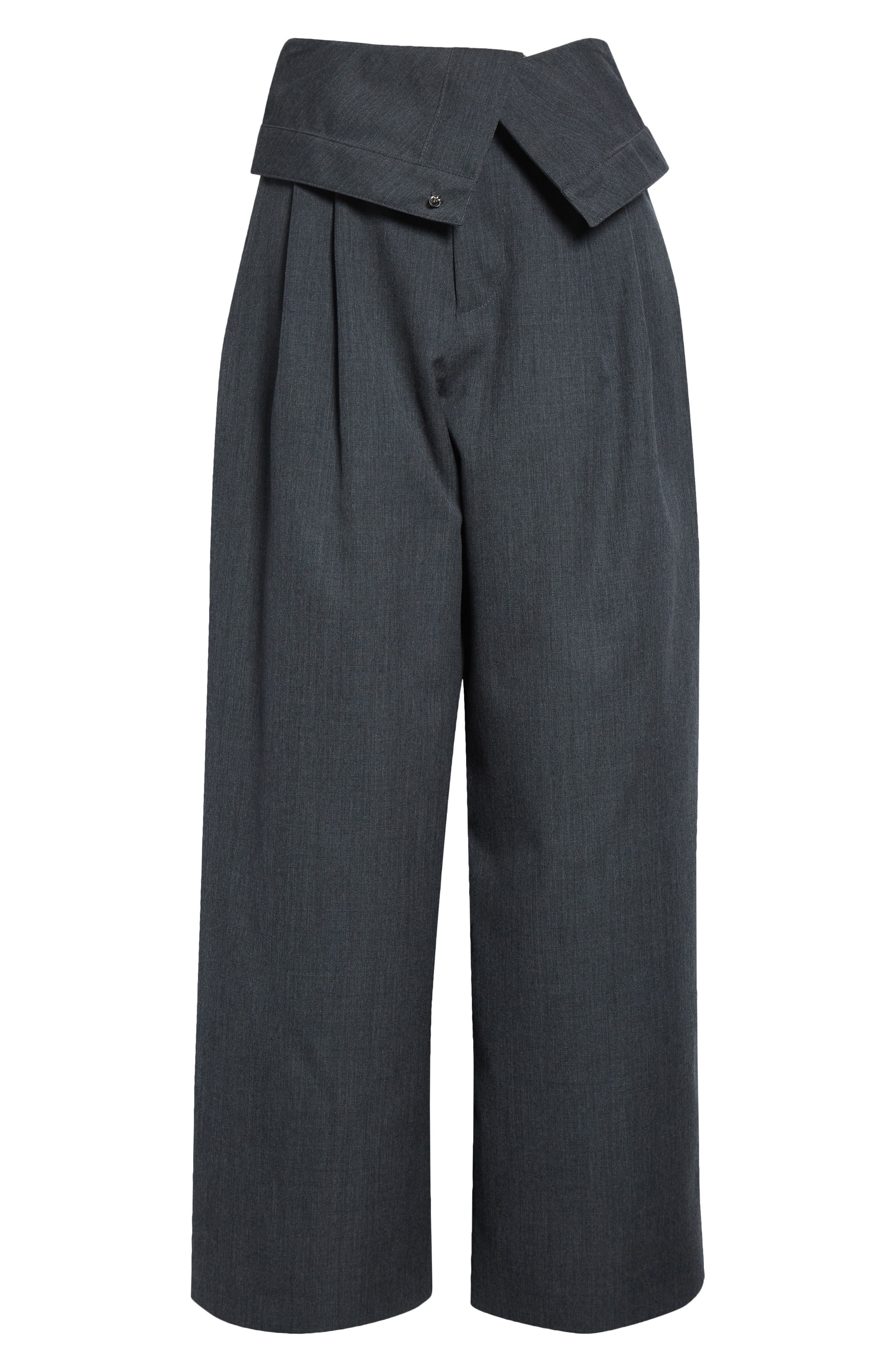 JW Anderson Foldover Wool Trousers in 972 Charcoal Melange at Nordstrom - 5