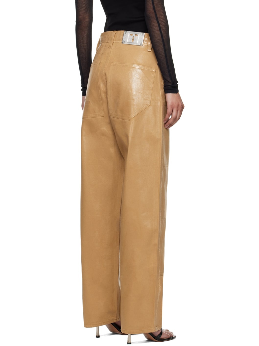 Beige Laminated Jeans - 3