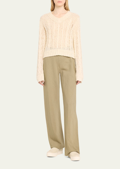 Vince Textured Wool-Blend Cable-Knit V-Neck Sweater outlook