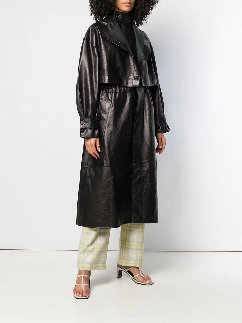 single-breasted leather trench coat - 3