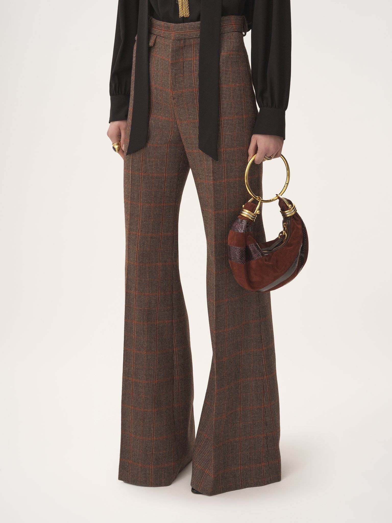 HIGH-RISE FLARED PANTS IN WOOL CHECK - 4
