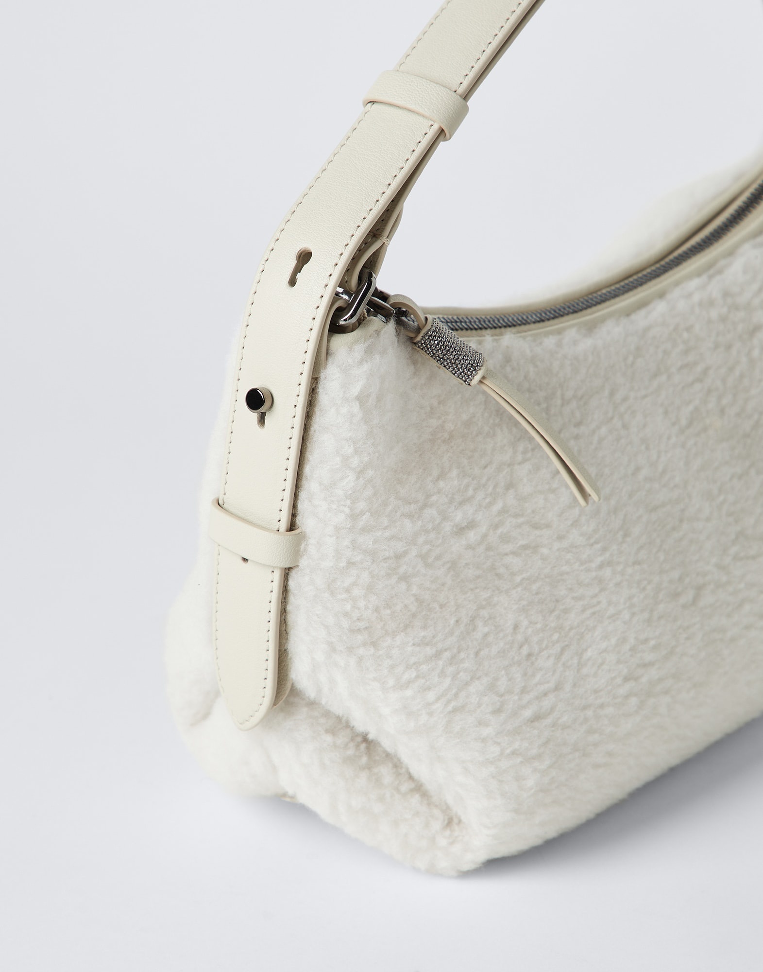 Virgin wool and cashmere fleecy bag with monili - 3