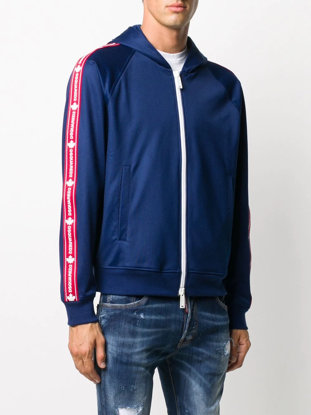 taped hooded track jacket - 3