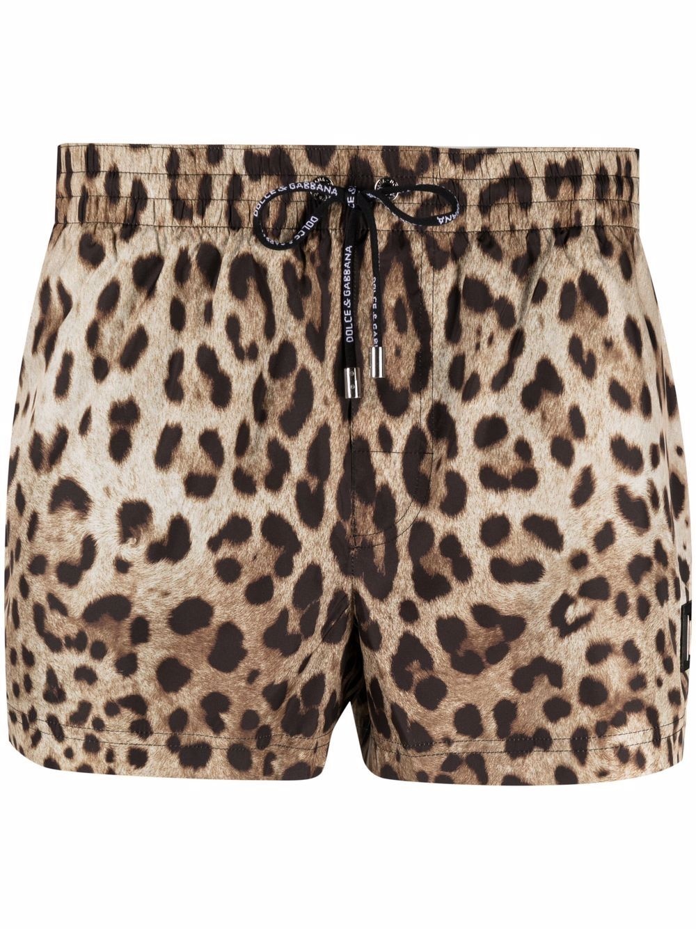 leopard-print logo-plaque swim shorts - 1