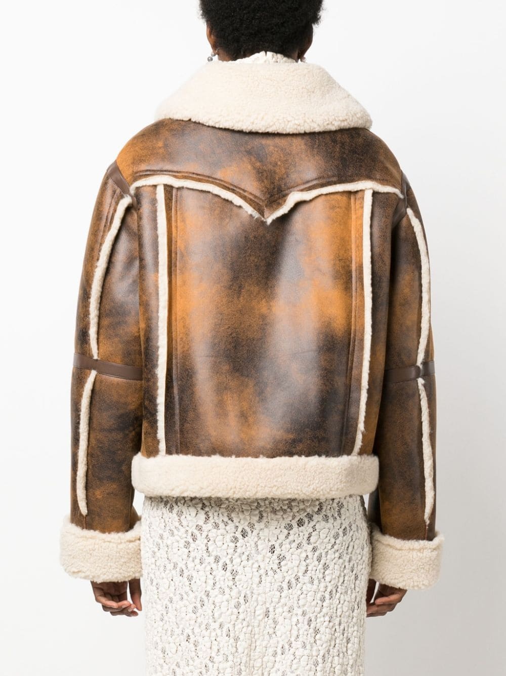 faux-shearling trim zip-up jacket - 4