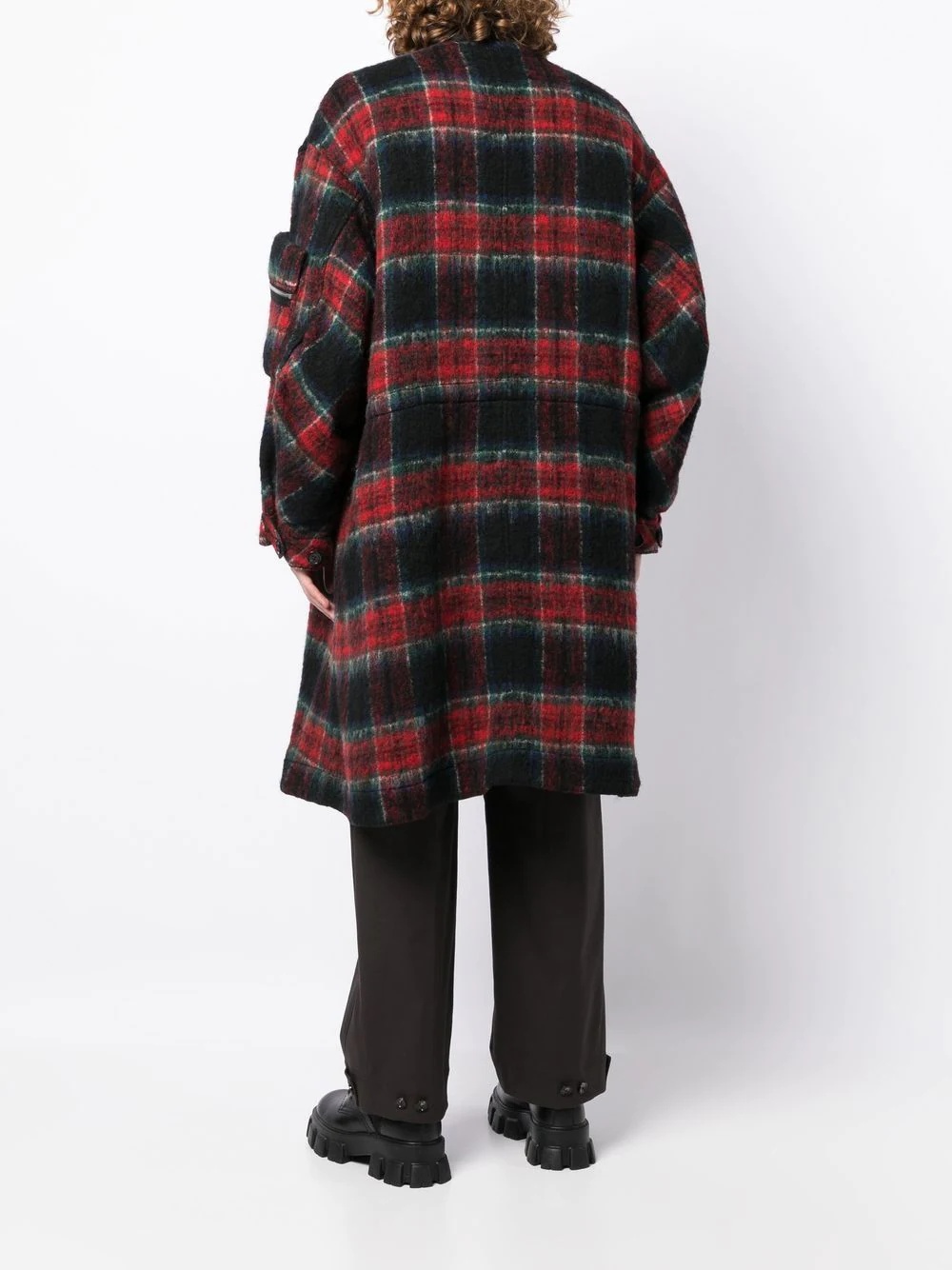 check-pattern zip-front midi coat - 4