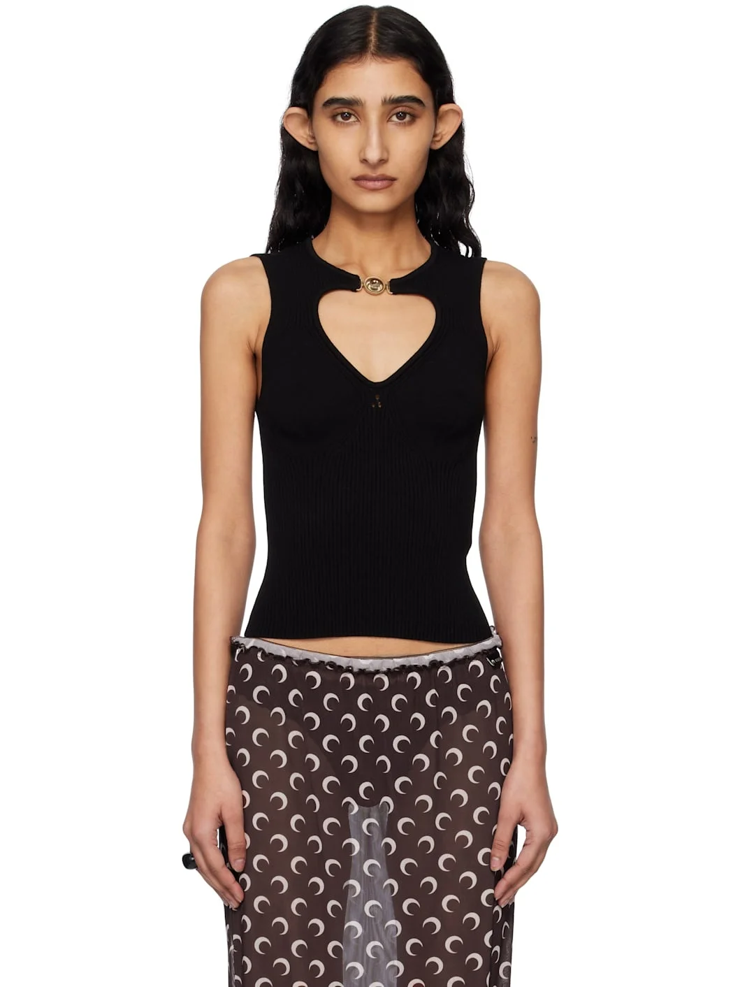Black Moon Jewelry Knit Open Neck Tank Top - 1