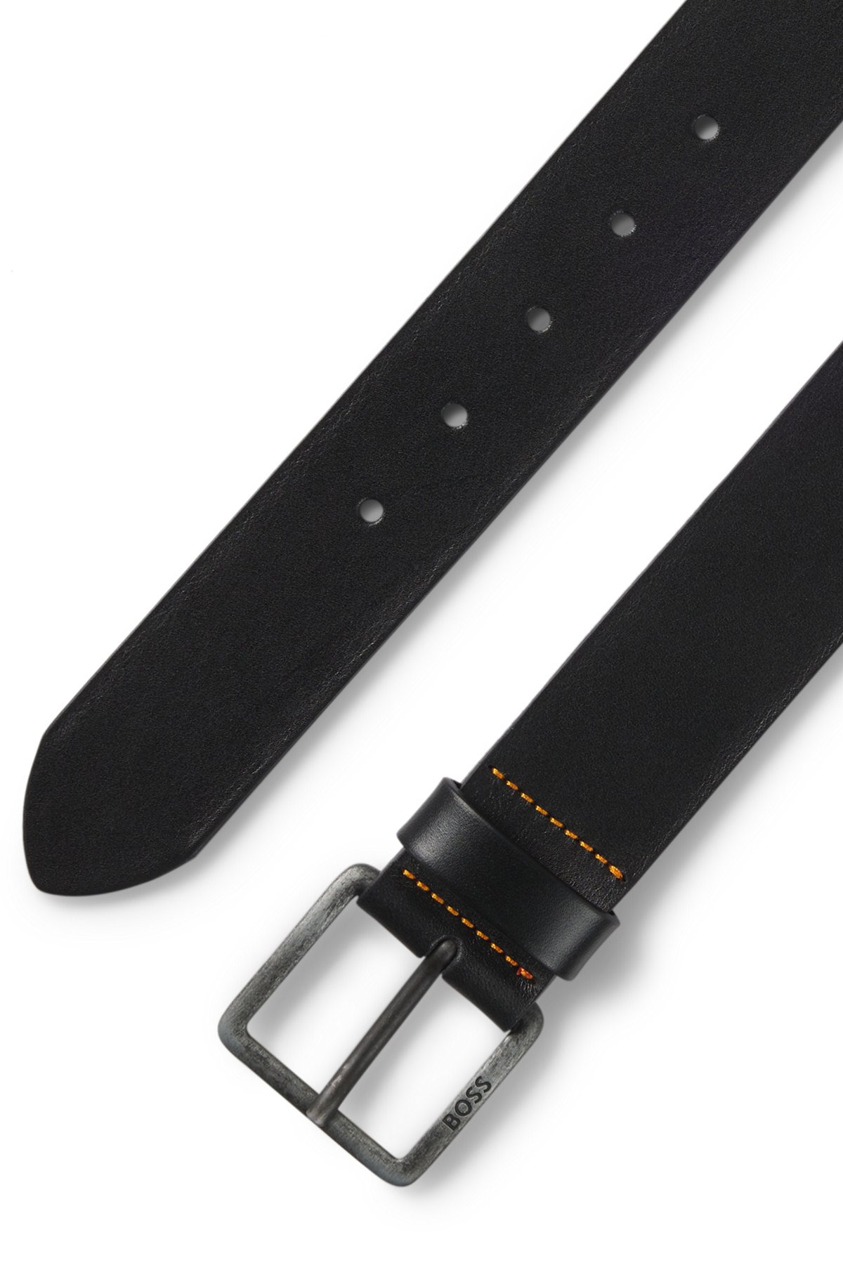 LEATHER BELT WITH LOGO BUCKLE - 3