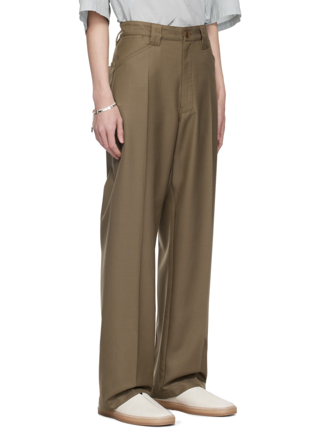 Taupe Straight Trousers - 4