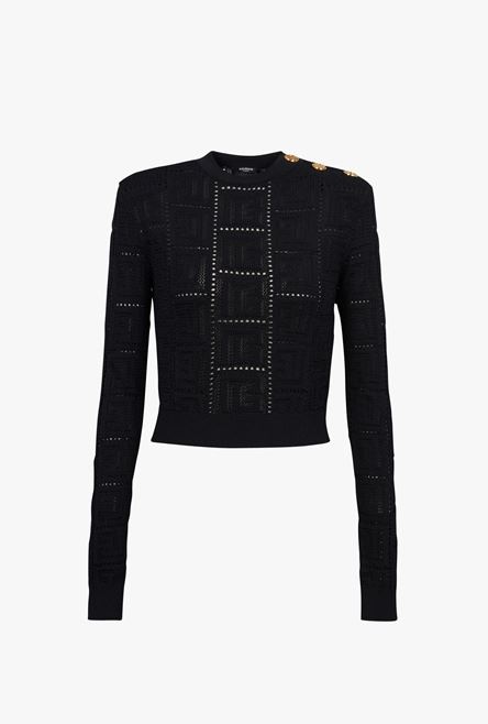 Cropped black sweater eco-designed with Balmain monogram - 1