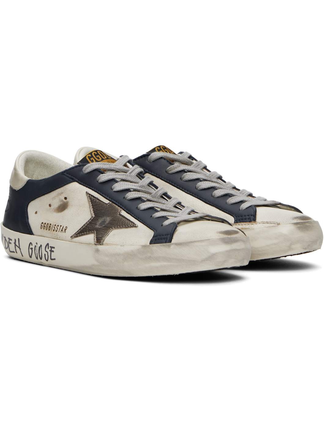 White & Navy Super-Star Sneakers - 4