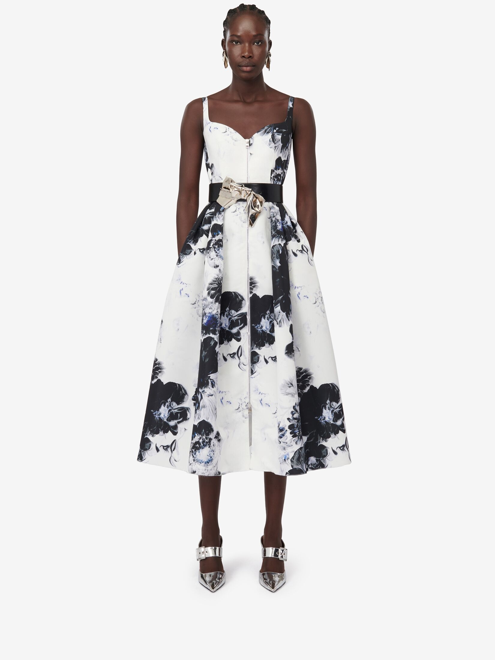 Women's Chiaroscuro Midi Dress in White/black/electric Blue - 2