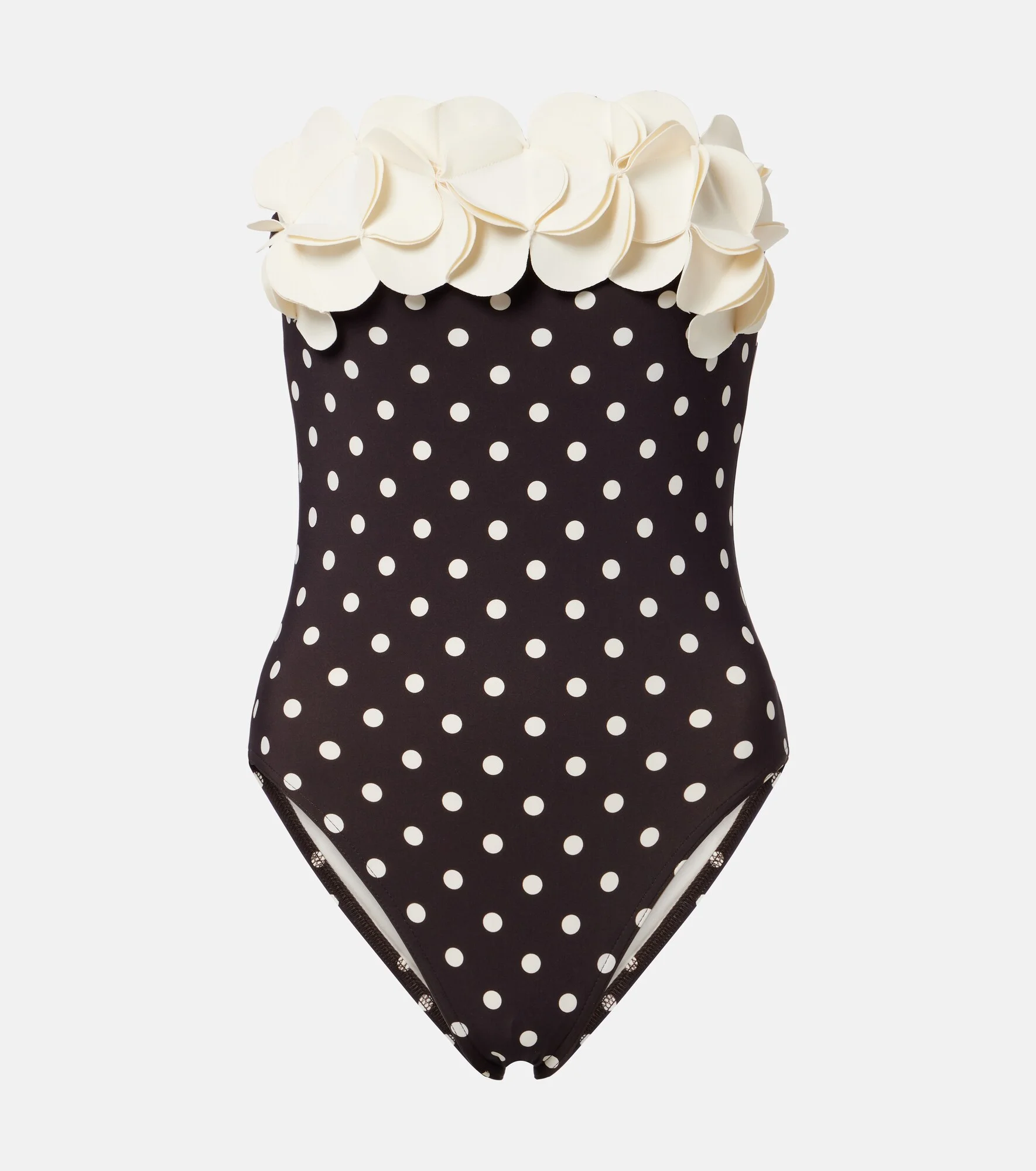 Floral appliqué polka-dot bandeau swimsuit - 1