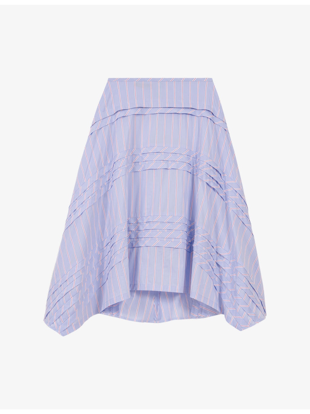 Striped Asymmetric-Hem Stretch Cotton-Blend Midi Skirt - 1